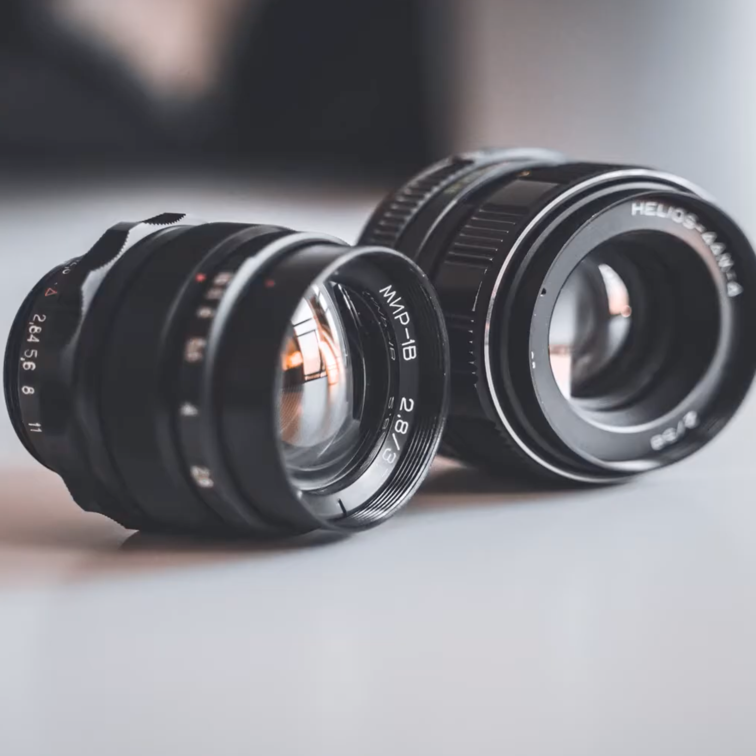 Two camera lenses in focus
